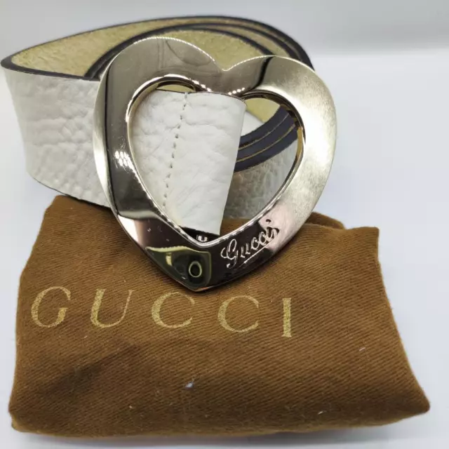 Gucci Heart logo buckle belt calf leather size 85/34 off White 211551 Women