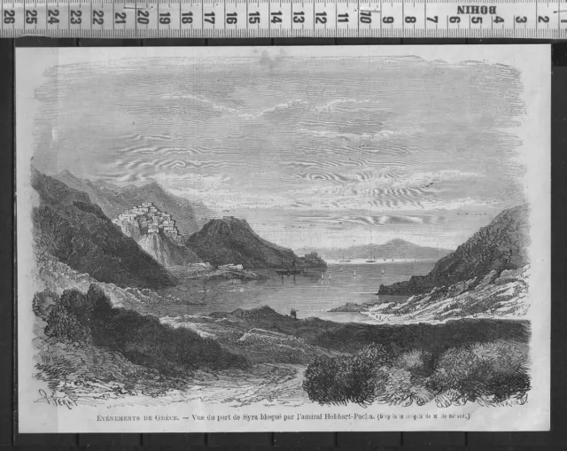 G373 / Engraving 1888 / Greece - View Of The Port Of Syra