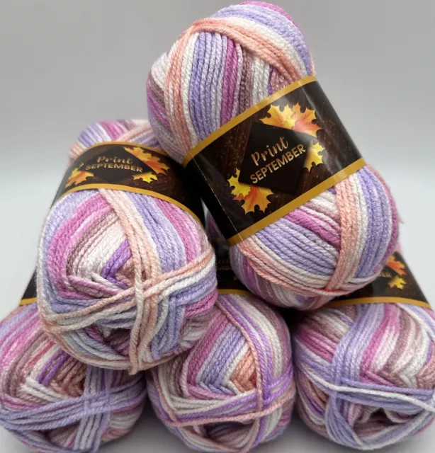 Eylul Prints Variegated Aran Knitting Crochet Yarn Wool - 5x100g Balls