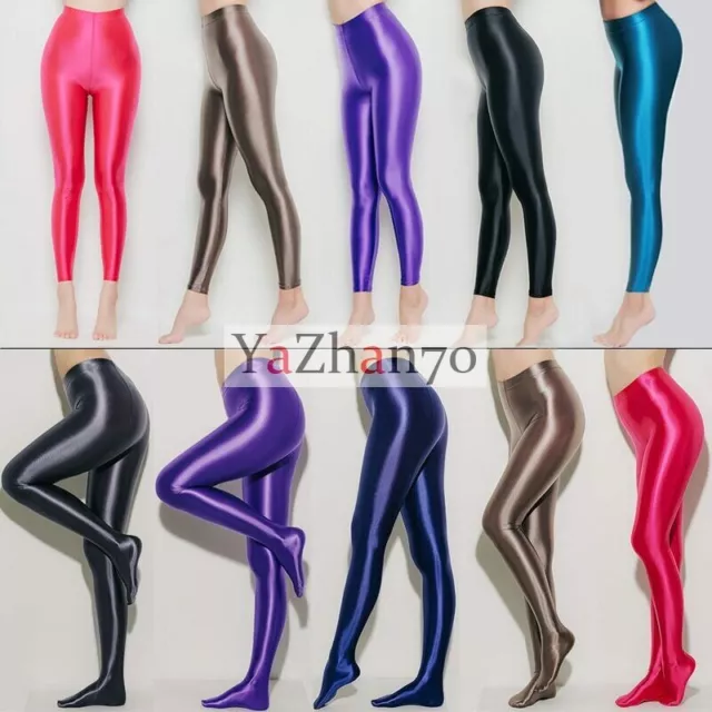 Plus Size Womens Shiny Wet Look Pantyhose Satin Glossy Opaque