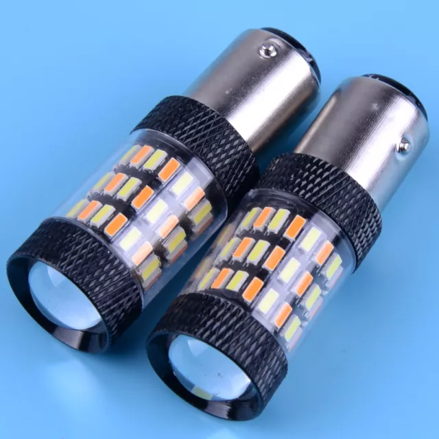 1 Pair 1157 4014 White Amber Dual Color Switchback LED Turn Signal Lights 60SMD