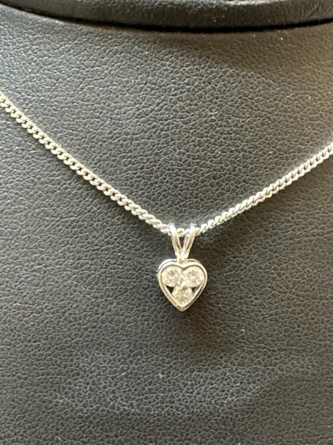 9ct White Gold Diamond Heart Pendant And 20” Curb Chain .30ct