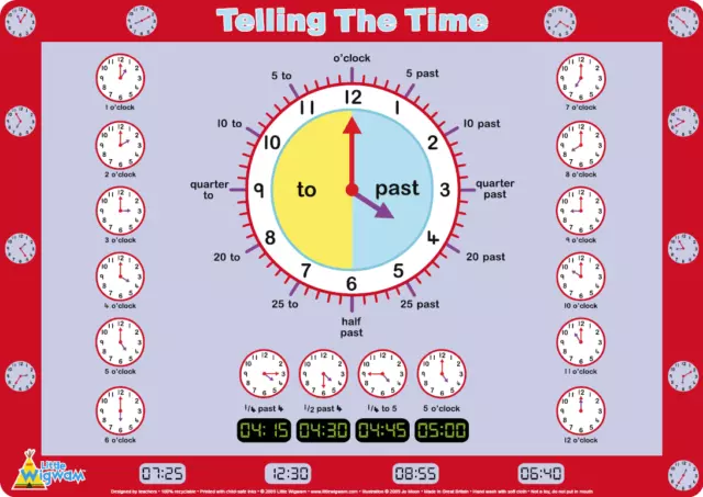 Telling The Time - Children's Educational Placemat by Little Wigwam