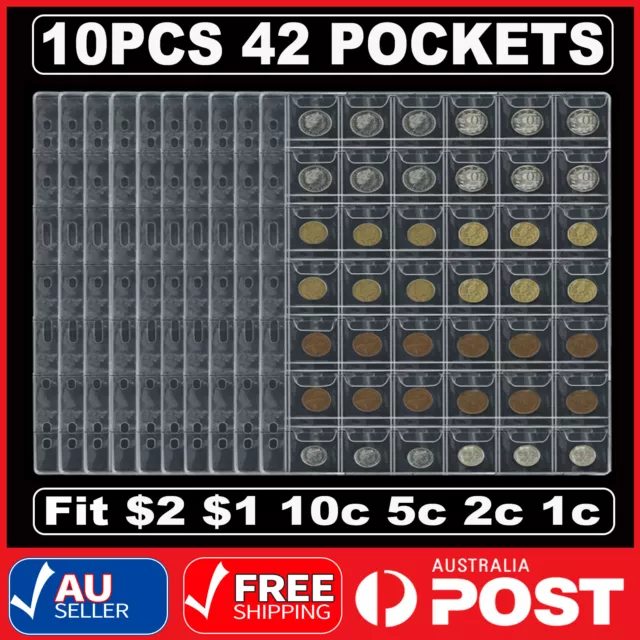 10x 42 Pocket Coin Holder Sheet Storage Page Collection Album Folder Book Sleeve