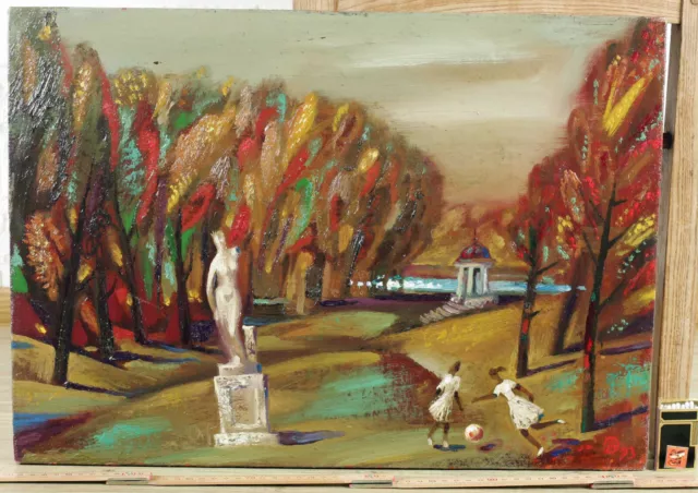 Alexandre N. Osipov 1957 Pintura Al Óleo Expresivo Dos Chica En Park Jugar Ball