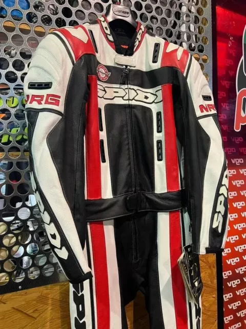 Tuta da Moto In Pelle Spidi Due Pezzi NRG TOURING SPIDI bianco/rosso/nero TG 46