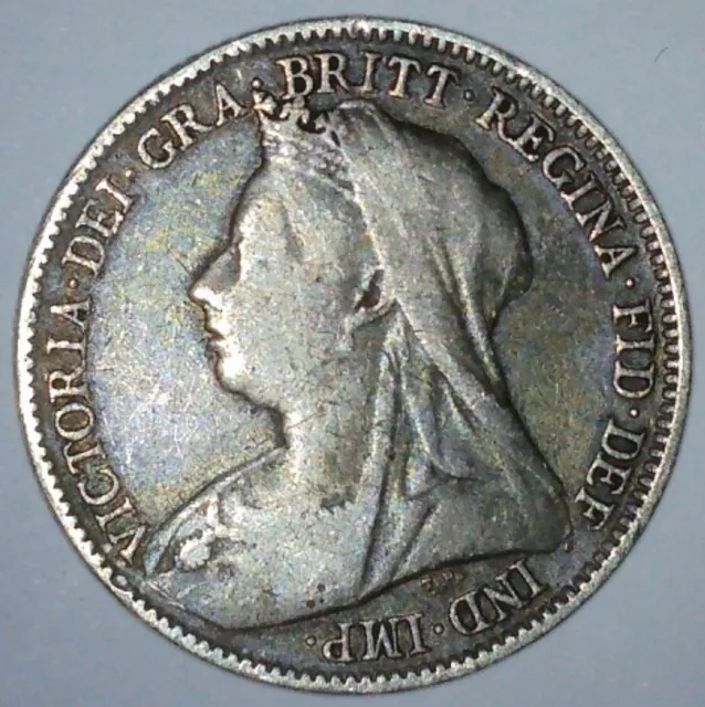 BRITAIN 1896 SIXPENCE Victoria 3rd Portrait Veiled Old Head 925 Silver Coin 12L