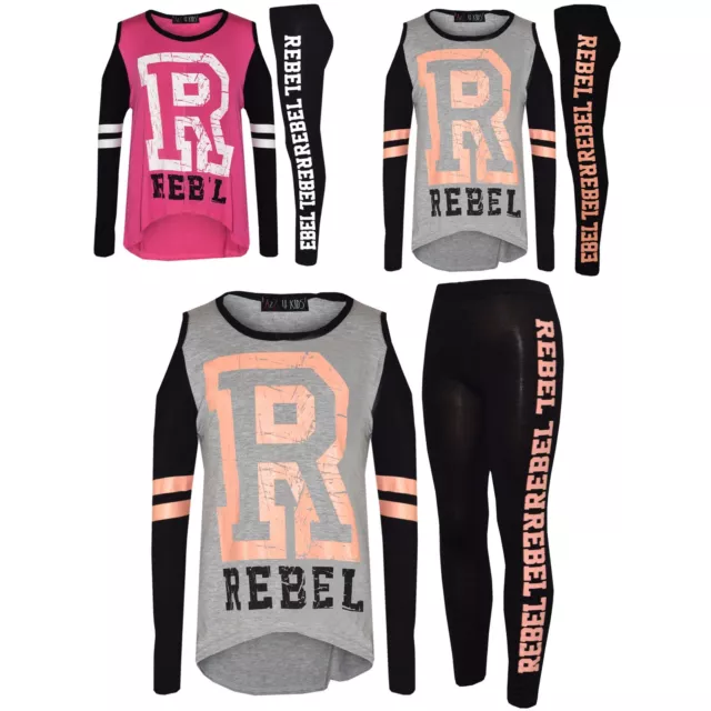 Girls Top Kids Rebel Print Trendy T Shirt Tops & Fashion Legging Set 7-13 Years