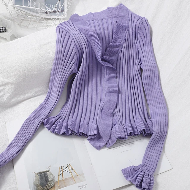 Pull en tricot à col en V pour femme - Manches longues