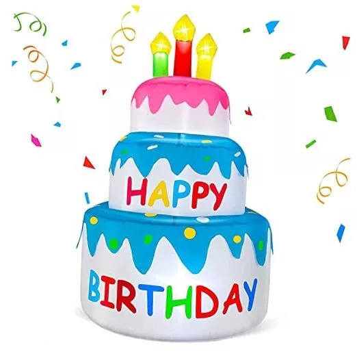 Decoraciones inflables de pastel de cumpleaños feliz de 4 pies iluminado al aire libre explotan 4 pies