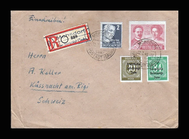 0987 - Germany Soviet Zone 1949 Registered Mohsdorf To Kuessnacht A. Rigi