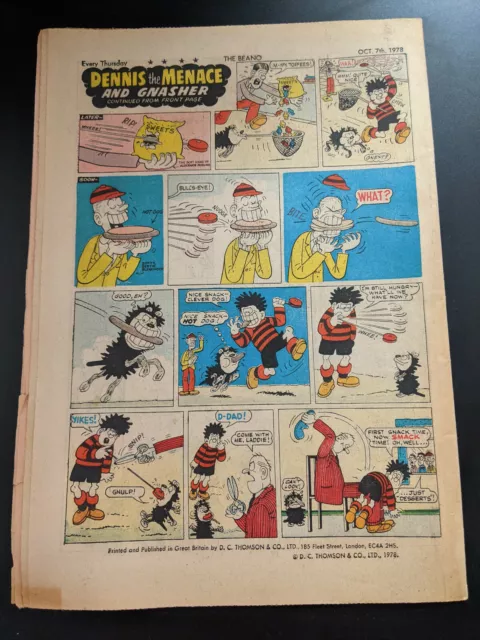 Beano Comic No 1890 October 7th 1978, Pullout for Bunty, FREE UK POSTAGE 3