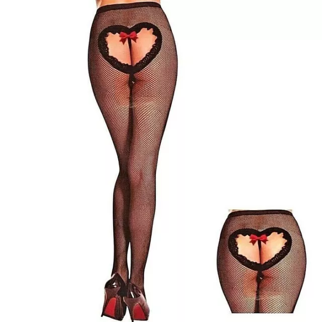 Sexy CALZE a rete cuore e fiocco COLLANT itimo erotico lingerie hard fetish 1068