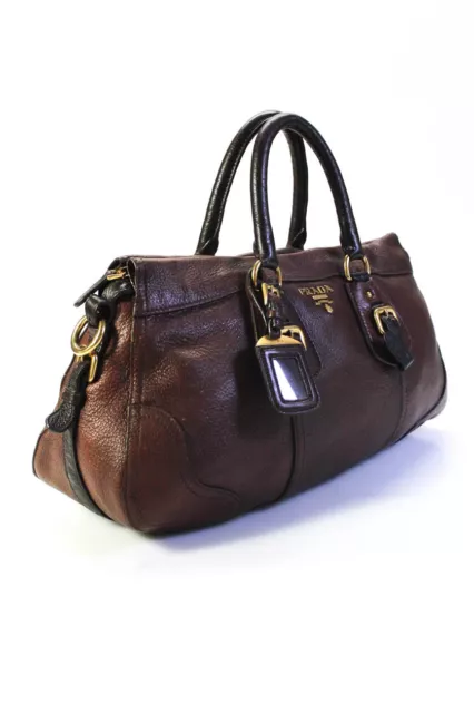 Prada Womens 2 Way Straps Should Handbag Brown Textured Leather 3