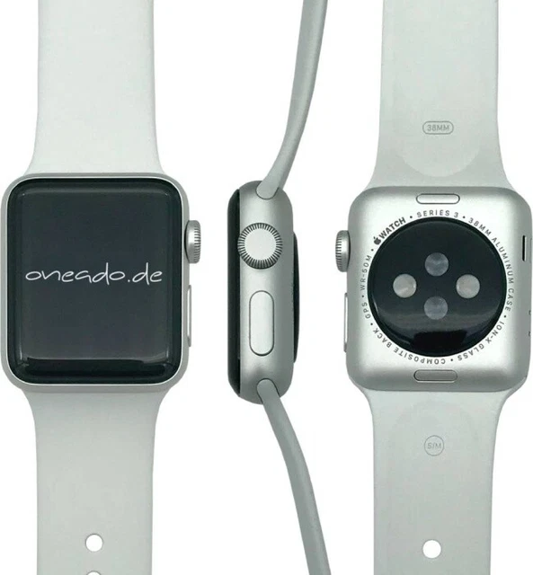 Apple Watch Series 3, 38mm Aluminium in Silber mit Sportarmband in Weiß, MTEY2ZD