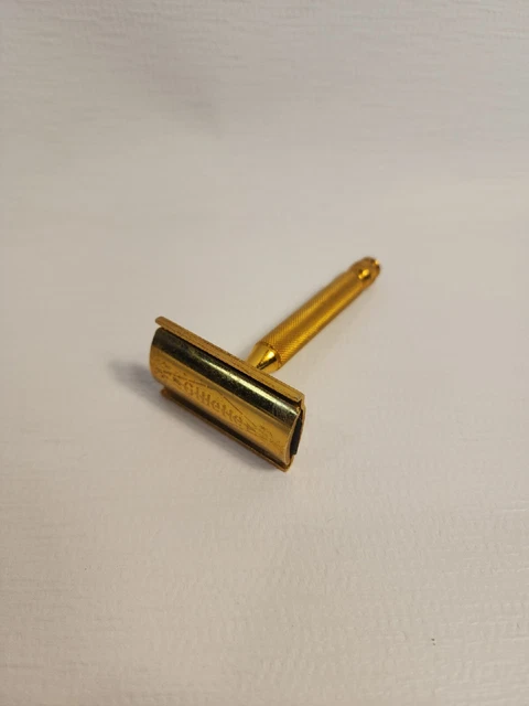 Gillette Fat Handle Tech Gold Vintage DE Safety Razor