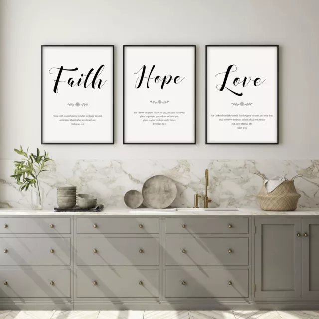 Faith Hope Love Set of 3 Bible Verse Wall Art Prints, Scripture poster Jeremiah