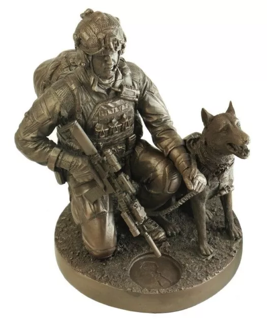 SAS SASR UKSF K9 Operator Cold-Cast Bronze Statue Kneeling 2