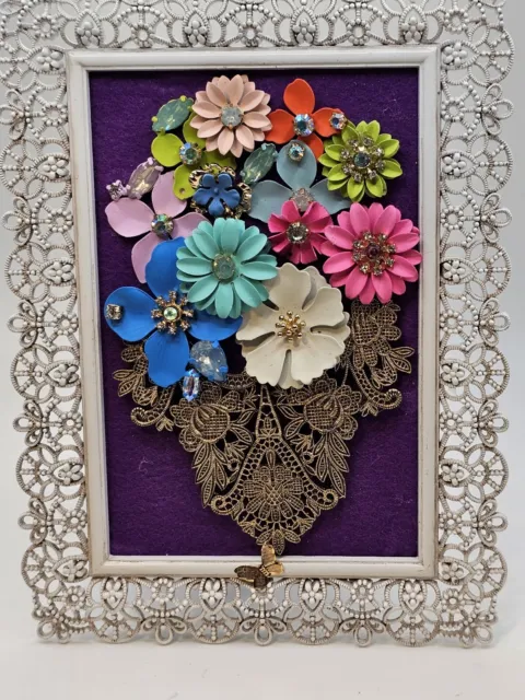 Framed Jewelry Art  Mixed Media Vintage Style Contemporary Floral Cottagecore