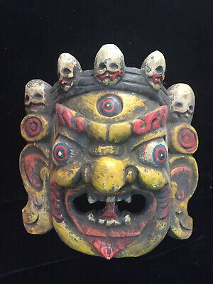 Large Antique Tibetan Old Wood Hand Made *God Mask* Pendant