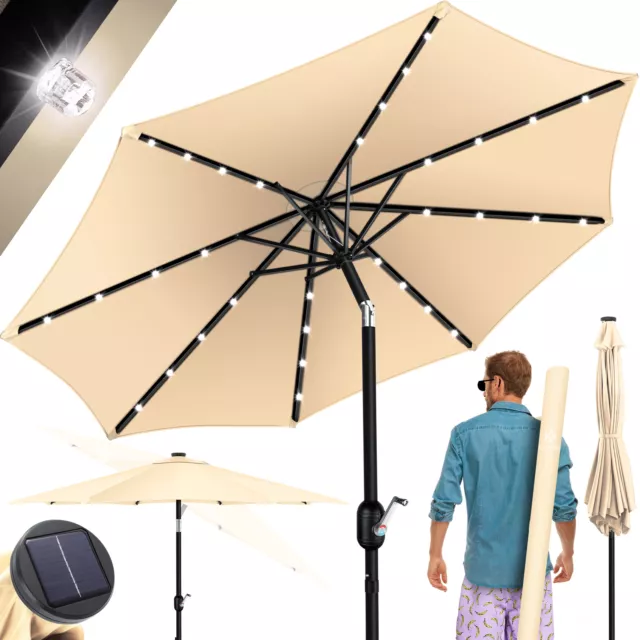 RETOURE Sonnenschirm LED Solar Gartenschirm Balkonschirm mit Kurbel Schirm