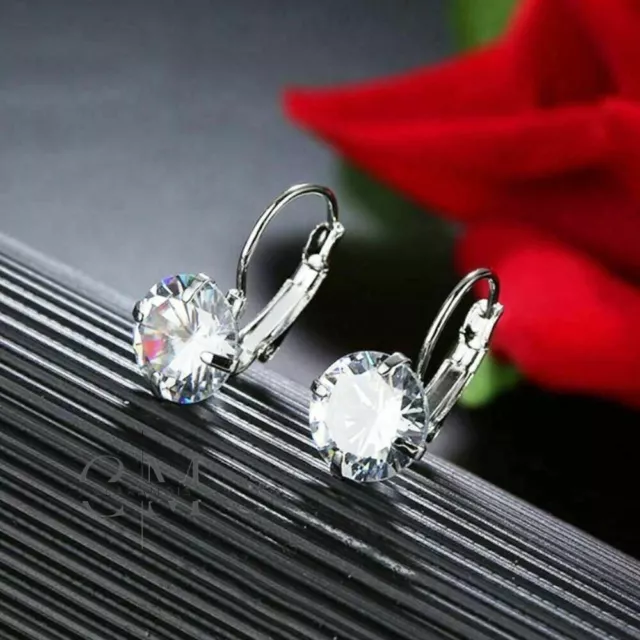 Solid 14K White Gold Moissanite Drop Earrings 2 CT Round Brilliant Cut For Women