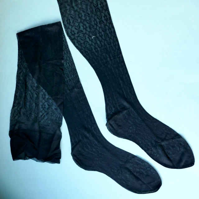 VINTAGE Black 'Arabesque' Patterne STOCKINGS with Reinforced Heel & Toe (B4-7)
