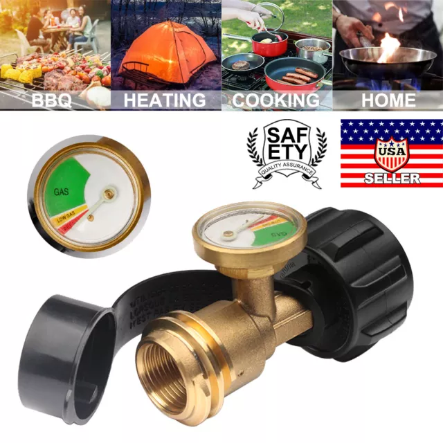 Propane Tank Brass Adapter Gas Pressure Meter Gauge Master LP Gas Grill BBQ RV