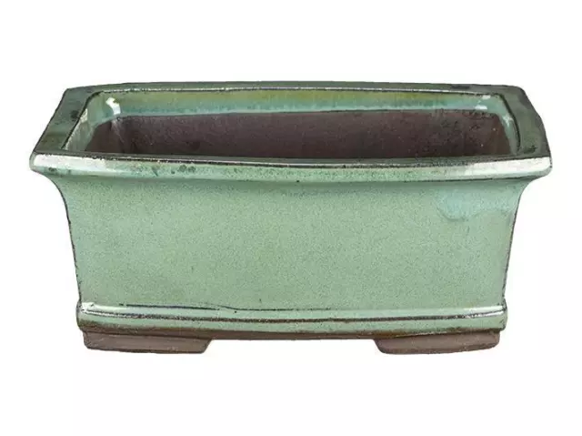 Vaso per bonsai rettangolare in gres smaltato verde 17x12,5x7 cm - 2846b