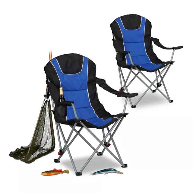 2x chaises de camping pliable fauteuil de pêche rembourré porte-boissons dossier