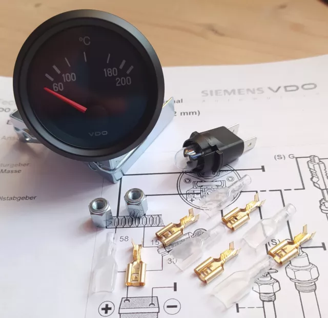 VDO Zylinderkopf Temperaturanzeige 60-200°C 12V 52mm Cockpit international VW