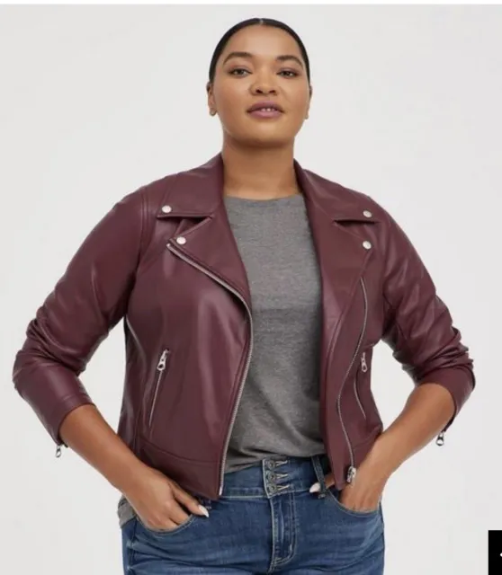 Torrid NWOT Asymmetric Moto Jacket 2X 18/20 Faux Leather In Burgundy