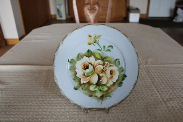 Norleans Vintage Hand Painted Artist Signed Yellow Rose Decorative Plate