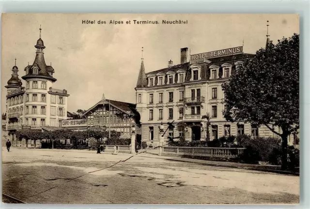 10296430 - Neuchâtel Hotel des Alpes et Terminus AK Neuenburg Stadt 1919