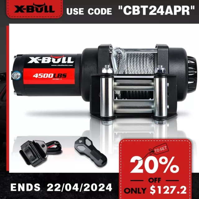 X-BULL  Electric Winch 12V 4500LBS/2041KGS Wireless Remote Steel Cable ATV BOAT