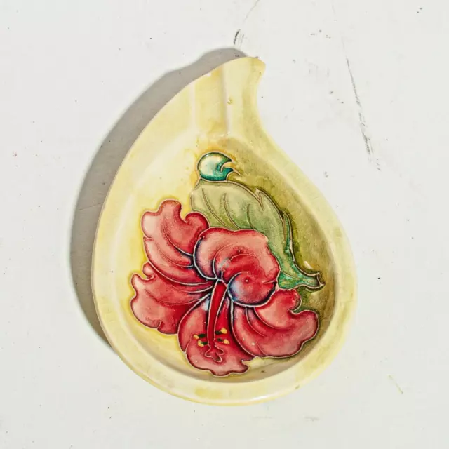 Moorcroft Hibiscus Pattern Teardrop Shape  Ashtray - Made in England!