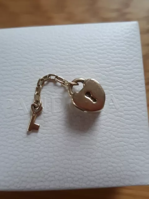 Retired Pandora 14Ct 14K Solid Gold Charm Lock & Key To My Heart Dangle 585 Ale