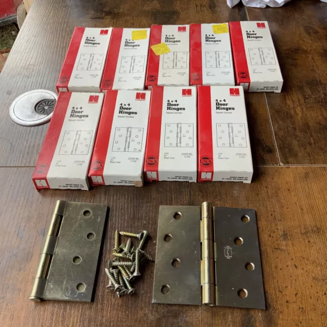 Lot Of 10 Hager 4” X 4” Brass Tone Door Hinges Square Corner 11725 Butt Hinges