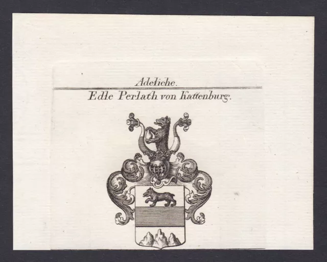 Kattenburg Perlath Armoiries Adel Coat De Arms Héraldique Gravure sur Cuivre