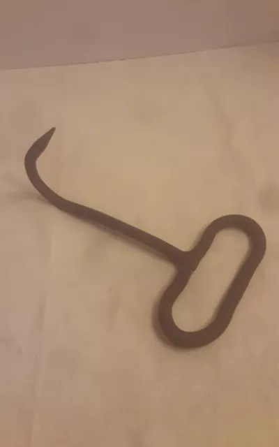 Antique Primitive Farm Tool Iron Handled Hay Meat Ice Hook hand forged 9 3/4"