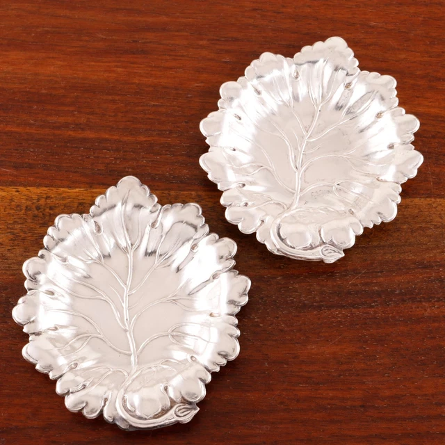 2 Figural American Sterling Silver Nut Dishes, Butter Pats Leaf Form No Mono