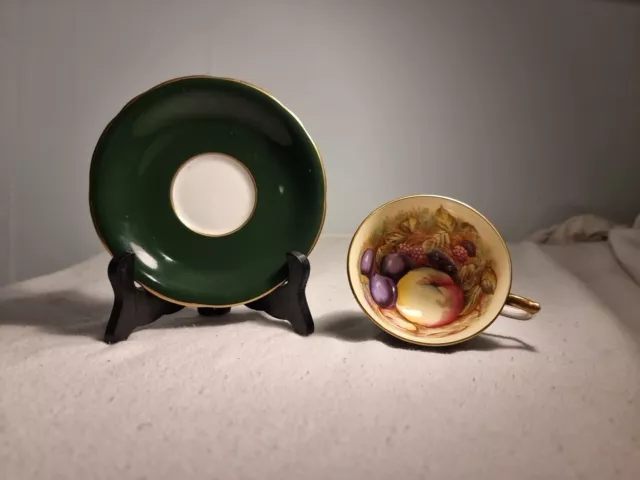 AYNSLEY Orchard Gold Sage Green Tea Cup & Saucer