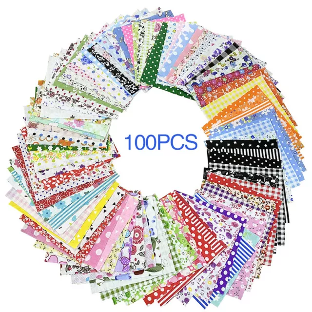 100Pcs DIY Assorted Fat Quarters Bundle Quilt Quilting Cotton Fabric Sewing Kits
