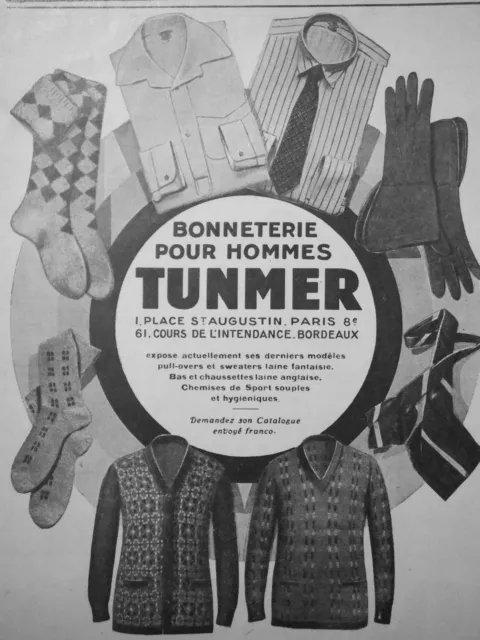 Publicité 1927 Tunmer Bonneterie Pour Hommes Bas Chaussettes Laine Anglaise