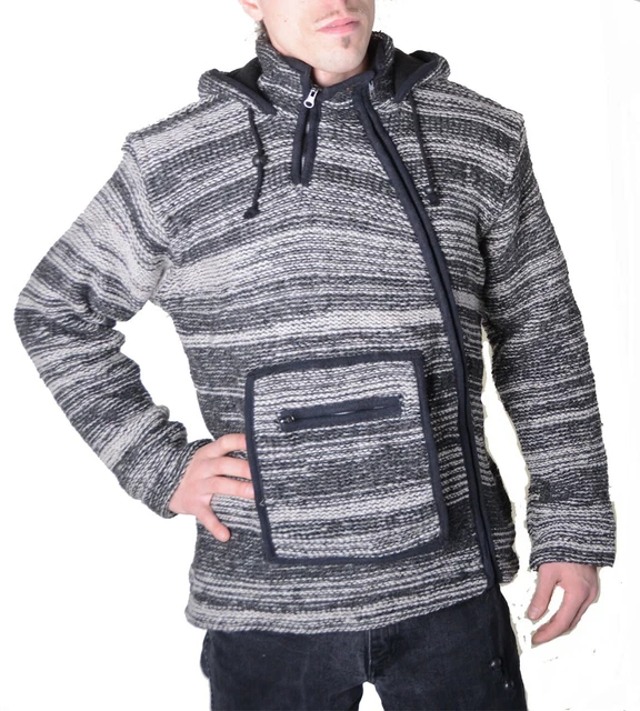 BAJA HOMBRE PONCHO Del Suéter Jersey Lana Forro Polar Capucha