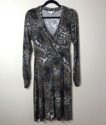 Cabi Womens Wrap Dress Medium Long Ruched Sleeves V-Neck Snake Print M