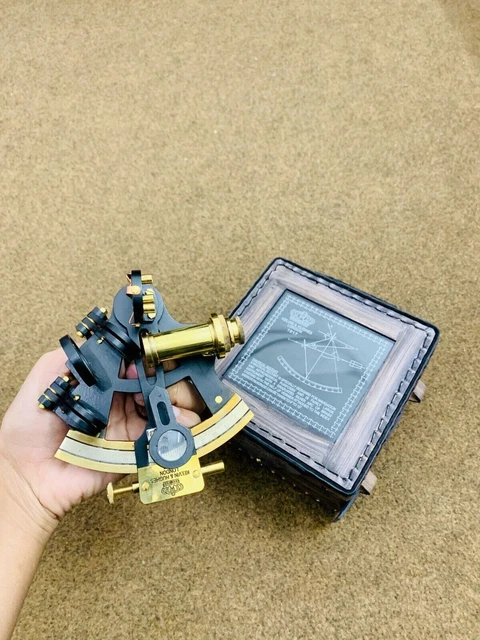Brass Sextant With Leather Box Nautical Sextant Solid Brass KELVIN & HUGHES 1917