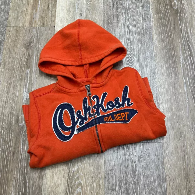 OSHKOSH B'GOSH Patched Full Zip Up Orange Sweatshirt Hoodie Boy's Size 5 T