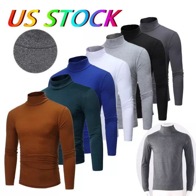 US Mens Long Sleeve T-shirt Turtleneck Jumper Undershirt Turtleneck Top Pullover