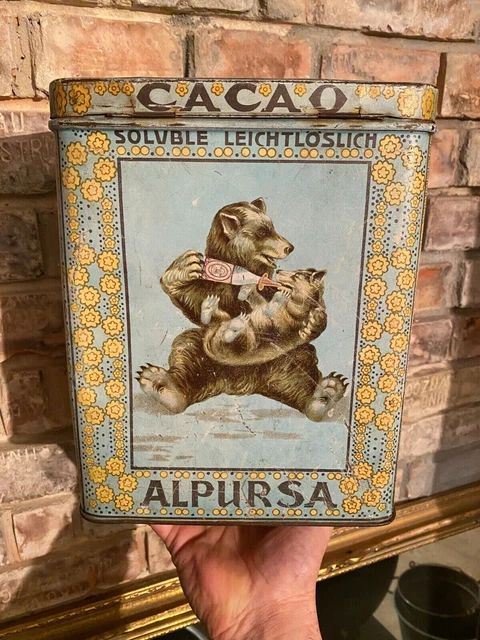 Alpursa Cacao / Bärenmarke / Biessenhofen um 1920 - Schöne antike Blechdose